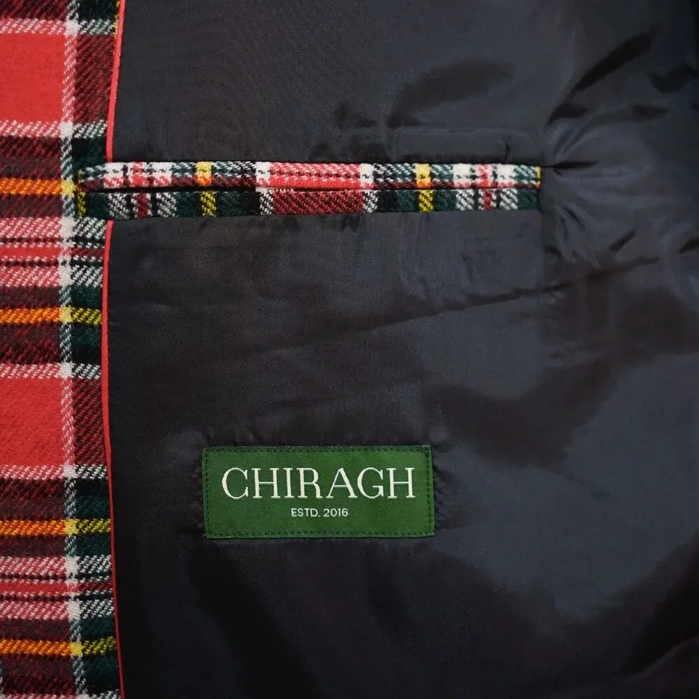 Mens Lambswool Sport Coat 44R Red Green Tartan Plaid Blazer 2 Button Heritage
